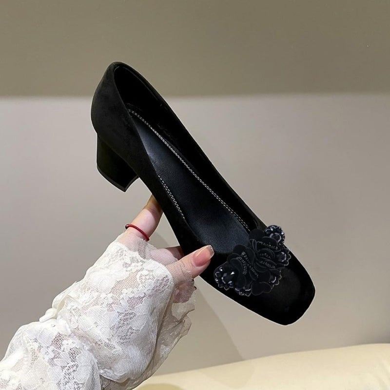 Douqu 2 Pcs 2.8inch Women Bow Flower Crystal Flip Flop Shoe Charms Beaded Fashion Shoe Clips (Black) - Image 4